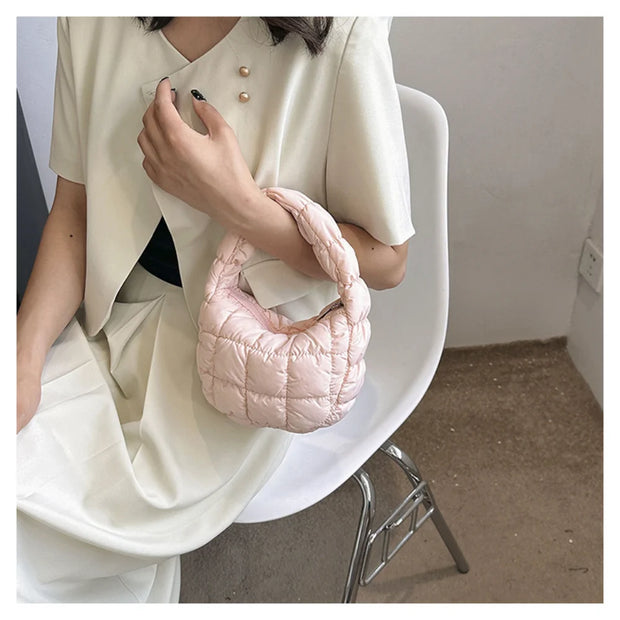 Mini Cloud Pleated Bags for Women Casual Quilted Handbag Nylon Padded Handle Bags Luxury Soft Puffy Bag Designer Underarm Bag - Luxe Ladies Moda