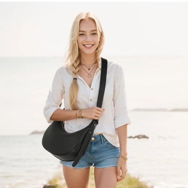 Women's dumpling bag, crossbody bag, shoulder bag, PU leather handbag, moon bag