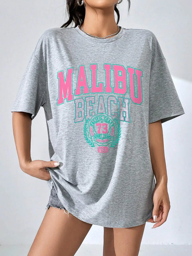 Malibu Beach Letter Print Print Womens T-Shirts Street Casual Tshirt Summer Brand Tee Clothing Hip Hop Breathable Tshirts Women - Luxe Ladies Moda