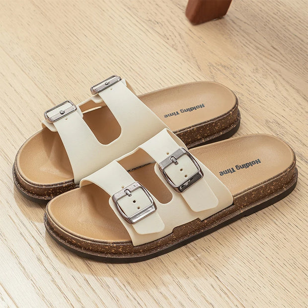 Double Strap Women's Slippers Summer Adjustable Soft Sole Shoes Outdoor Fashion Flat Bottom Sandals Women - Luxe Ladies Moda