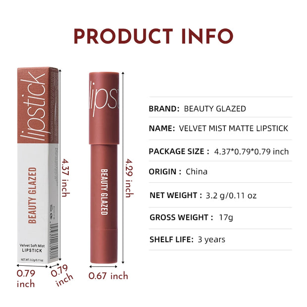 Beauty Glazed Matte Lipstick Pencil Waterproof Long Lasting Lip Balm 12 Colors Velvet Lip Liner Pen Lips Makeup Women Cosmetics - Luxe Ladies Moda