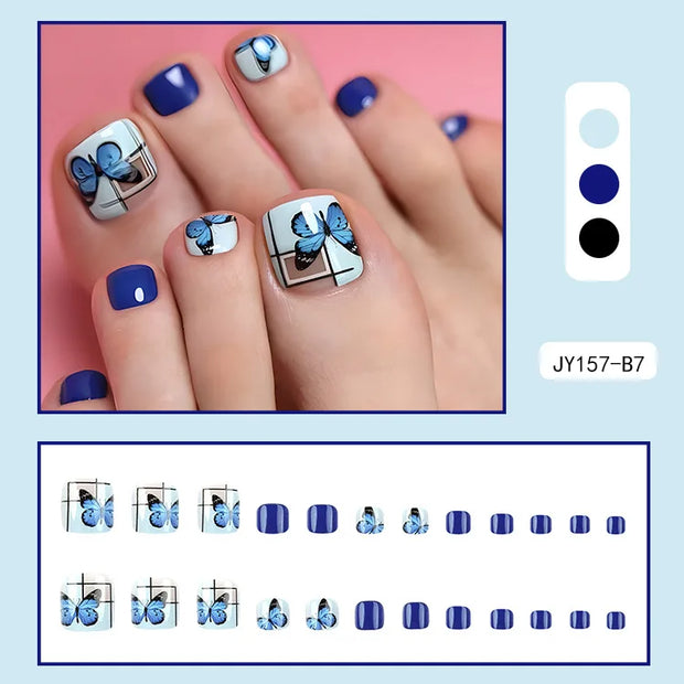 24pcs Fake Toe Nails Press on Toe Nails French Decorated Nail Tips Colorful Summer Toe Nail Art Acrylic Nails for Toe - Luxe Ladies Moda