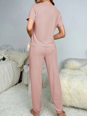Women's new style pajamas short sleeve trousers elegant casual two-piece solid color home wear - Luxe Ladies Moda