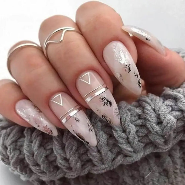 24pcs Detachable Almond French False Nails DIY Glitter Design Press on Nails Fake Nials DIY Manicure Nail Tips - Luxe Ladies Moda