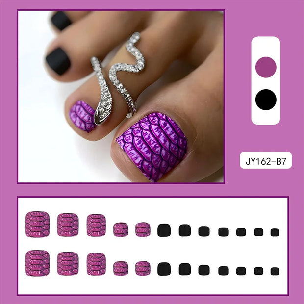24pcs Fake Toe Nails Press on Toe Nails French Decorated Nail Tips Colorful Summer Toe Nail Art Acrylic Nails for Toe - Luxe Ladies Moda