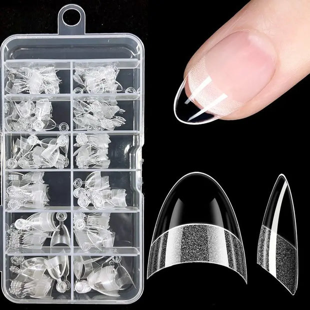 240pcs Half Cover Almond Pre-filed Nail Tips Half Matte XS Press on Fake Nail Extension for Small Tiny Nail Bed 12 Sizes in Box - Luxe Ladies Moda