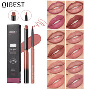 QIBEST 2pcs Lipstick Lipliner Pen Set Matte Velvet Lip Liner Pencil Contour Makeup Sexy Red Lip Stick Long Lasting Cosmetics - Luxe Ladies Moda