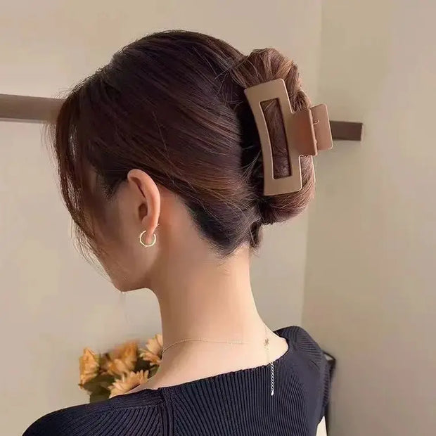 Women’s Large Square Hair Claws – Matte Frosted Textured Plastic Barrette Clips - Luxe Ladies Moda