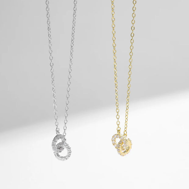 S925 Silver Round Choker Zircon For Women Fashion Chain Minimalist Dainty Double Circle Pendant Necklace Neck Fine Jewelry - Luxe Ladies Moda