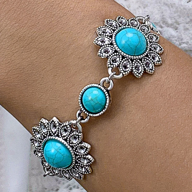 Vintage Green Stone Bracelets for Women Luxury Crystal Stone Flowers Opening Bangle Adjustable Jewelry Accessories - Luxe Ladies Moda