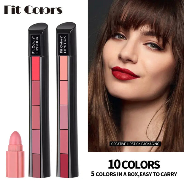 Sexy 5 In 1 Matte Velvet Texture Red Lipstick Strip Lip Gloss Makeup Set for Long Lasting & Non-stick Cup Cosmetics - Luxe Ladies Moda