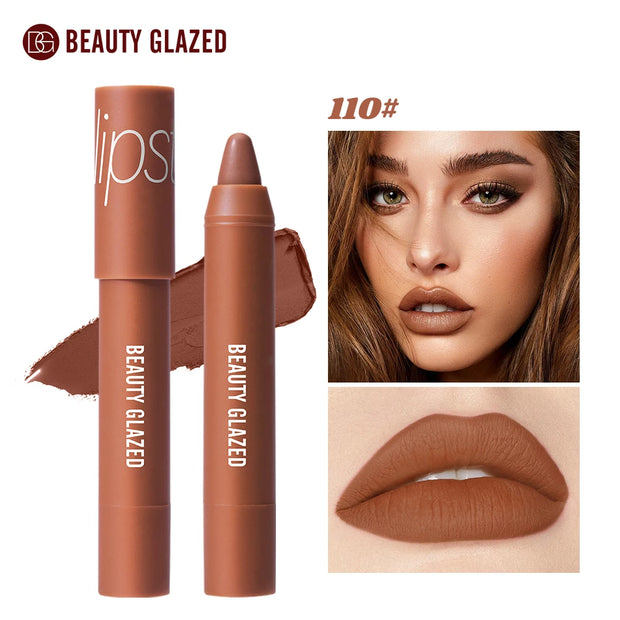Beauty Glazed Matte Lipstick Pencil Waterproof Long Lasting Lip Balm 12 Colors Velvet Lip Liner Pen Lips Makeup Women Cosmetics - Luxe Ladies Moda