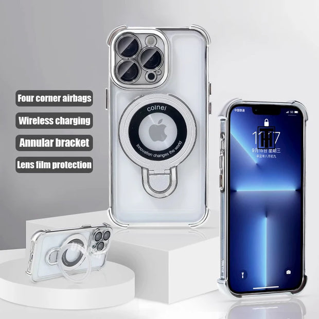 New Strong Magsafe Magnetic Ring Stand for iPhone 16 15 14 13 11 12 Pro Max Plus Military Shockproof Slim Plating Clear Cover - Luxe Ladies Moda