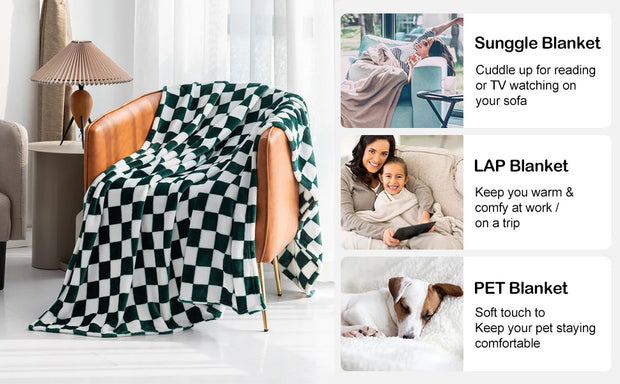 Buffalo Plaid Wool Blanket - Soft Velvet Flannel Throw - Luxe Ladies Moda