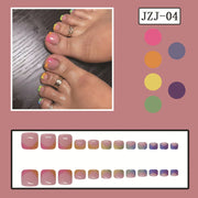 Summer French Gradient Press-On Toe Nails – Short Square Full Cover Rainbow Fake Toenail Set