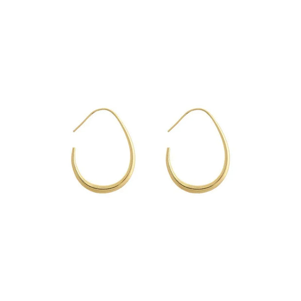 Silver Needle Geometric Oval Hoop Earrings - Luxe Ladies Moda