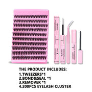 DIY Eyelash Extension Kit 200pcs Individual Lashes Cluster D Curl, 8-16mm Mix Lash Clusters with Lash Tweezers - Luxe Ladies Moda