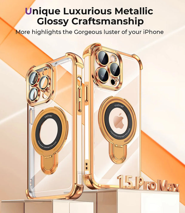 New Strong Magsafe Magnetic Ring Stand for iPhone 16 15 14 13 11 12 Pro Max Plus Military Shockproof Slim Plating Clear Cover - Luxe Ladies Moda