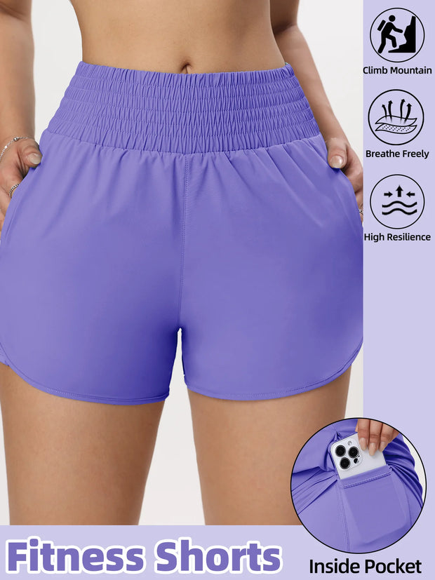 Women Side Zippered Pocket With Inner Lining Shorts Quick Drying Running Fitness Yoga Leisure Sport Shorts - Luxe Ladies Moda