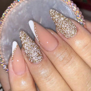 24pcs Detachable Almond French False Nails DIY Glitter Design Press on Nails Fake Nials DIY Manicure Nail Tips - Luxe Ladies Moda