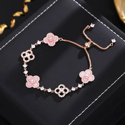 Fashion New Shell Stone Crystal Pink Flower Bracelet for Women Personalized Stainless Steel Cuff Bracelet Jewelry Accessories - Luxe Ladies Moda