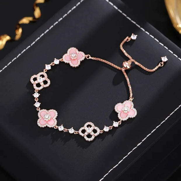 Fashion New Shell Stone Crystal Pink Flower Bracelet for Women Personalized Stainless Steel Cuff Bracelet Jewelry Accessories - Luxe Ladies Moda