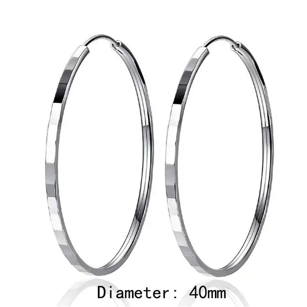 New Fashion18K Gold Plated Hoop Earrings For Women 925 Sterling Silver 2.0mm Fashion Earring 3/4/5/6CM - Luxe Ladies Moda