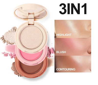 3 In 1 Matte Highlighter Contouring Blush Palette Pearly Shiny Eyeshadow Multifunctional Face Makeup Palette Female Cosmetic