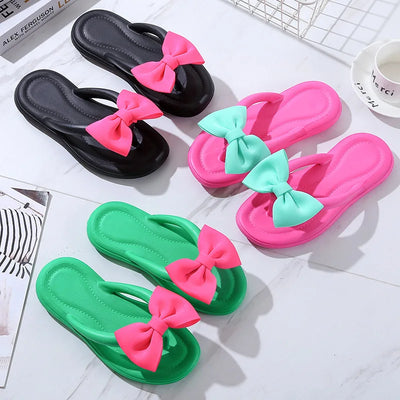 Bow Tie Slippers for Women, Sweet Bow Tie Flip Flops, Outdoor EVA, Non-Slip Beach Shoes, Comfortable Sandals, Summer Fashion - Luxe Ladies Moda