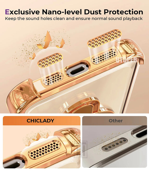 New Strong Magsafe Magnetic Ring Stand for iPhone 16 15 14 13 11 12 Pro Max Plus Military Shockproof Slim Plating Clear Cover - Luxe Ladies Moda