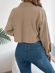 Crop Jacket Woman Casual Pocket Single Breasted Long Sleeve Lapel Black Pink Khaki Short Corduroy Coats