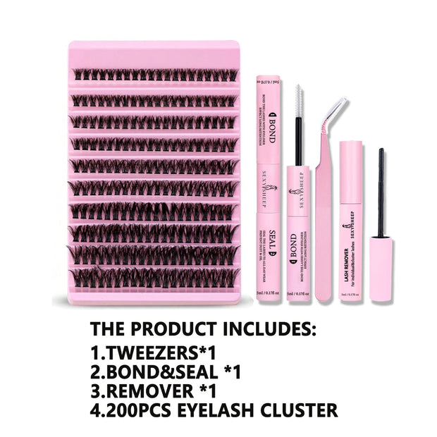 DIY Eyelash Extension Kit 200pcs Individual Lashes Cluster D Curl, 8-16mm Mix Lash Clusters with Lash Tweezers - Luxe Ladies Moda