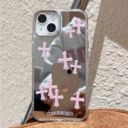 Luxury Pink Jesus Christ Cross Mirror Face Phone Case For iPhone 15 14 13 12 11 Pro Max Hard Acrylic Makeup Mirror iPhone Cases - Luxe Ladies Moda