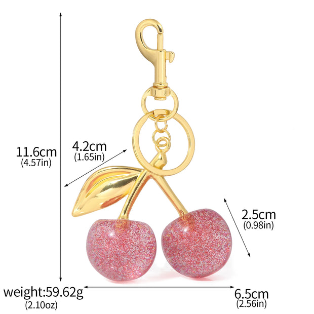 Delicious Crystal Red Pink Cherry Keychain Summer Fruits Cherries Pendant Keyring For Women Men Jewelry Bag Key Accessories