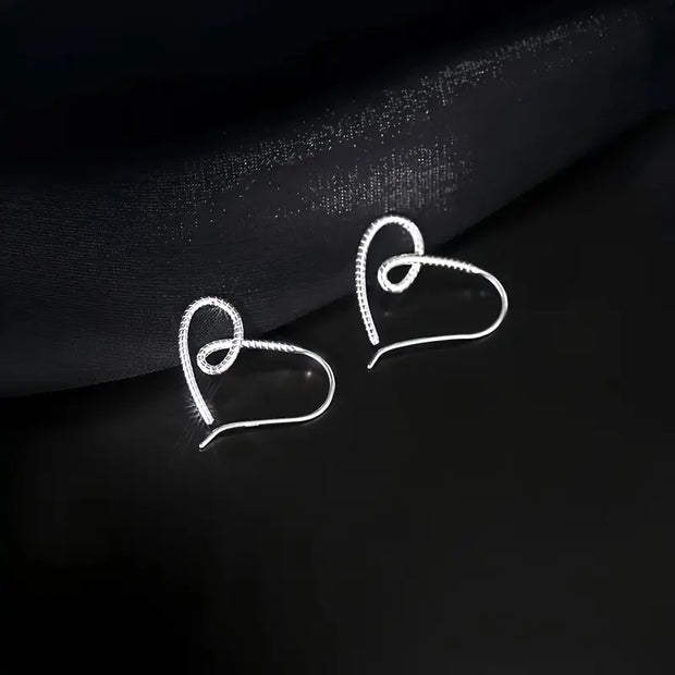 S925 Sterling Silver Single Wire Twisted Heart Shape Hook Earrings Women's Earrings Valentine's Day Gift Box 1.3g/0.046oz