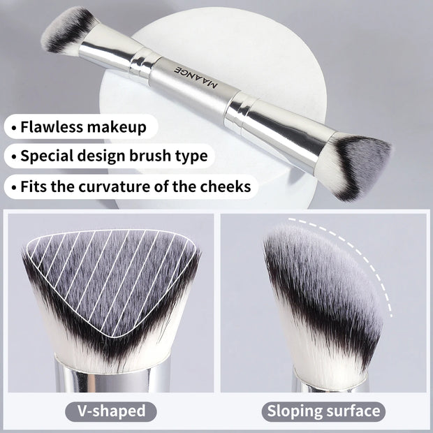4pcs Makeup Brushes 2pcs Dual-ended Concealing Blush Brushes 2pcs Flat Top Angled Foundation Brushes Kit