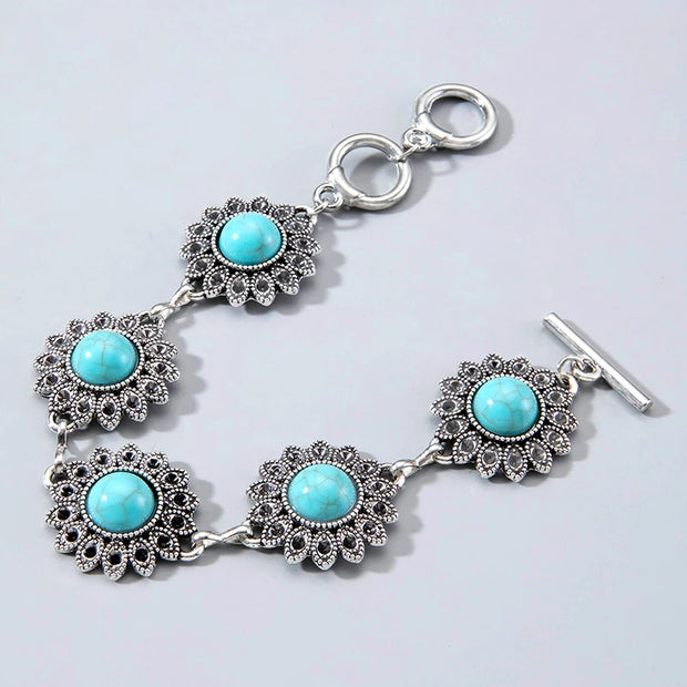 Vintage Green Stone Bracelets for Women Luxury Crystal Stone Flowers Opening Bangle Adjustable Jewelry Accessories - Luxe Ladies Moda