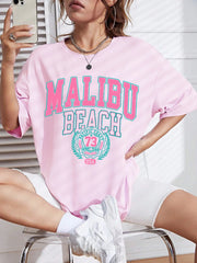 Malibu Beach Letter Print Print Womens T-Shirts Street Casual Tshirt Summer Brand Tee Clothing Hip Hop Breathable Tshirts Women - Luxe Ladies Moda