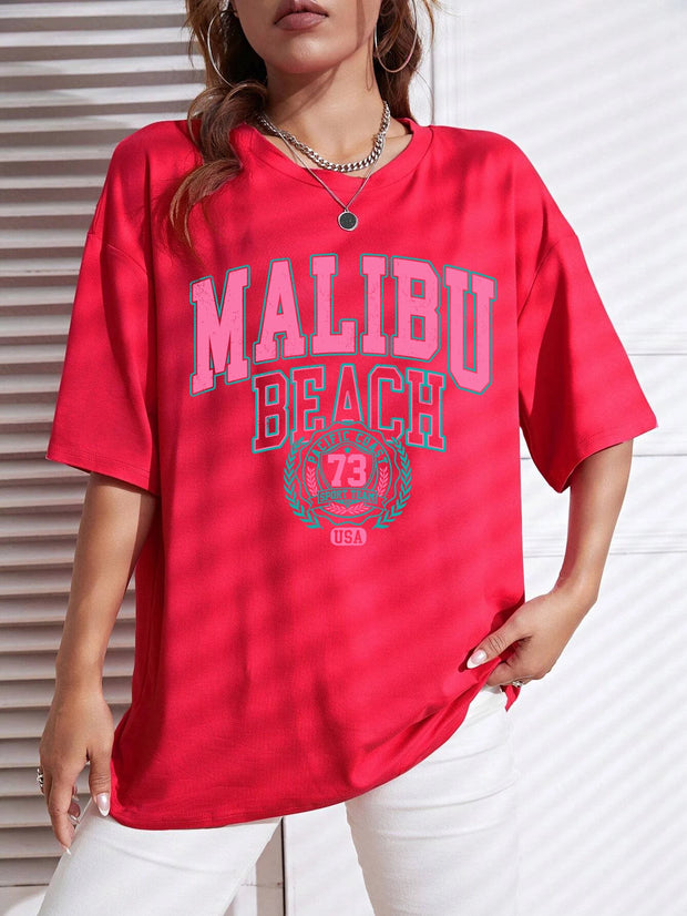 Malibu Beach Letter Print Print Womens T-Shirts Street Casual Tshirt Summer Brand Tee Clothing Hip Hop Breathable Tshirts Women - Luxe Ladies Moda