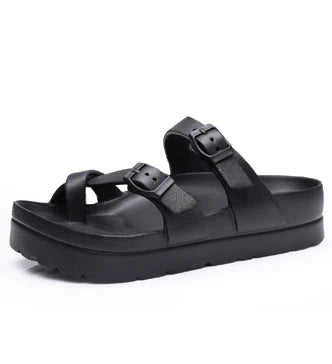 Platform Sandals Comfortable Foam Slides Thick Soles Outdoor Adjustable Buckle Beach Sandals with Arch Support