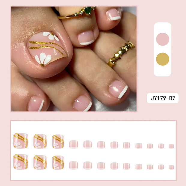 24pcs Fake Toe Nails Press on Toe Nails French Decorated Nail Tips Colorful Summer Toe Nail Art Acrylic Nails for Toe - Luxe Ladies Moda