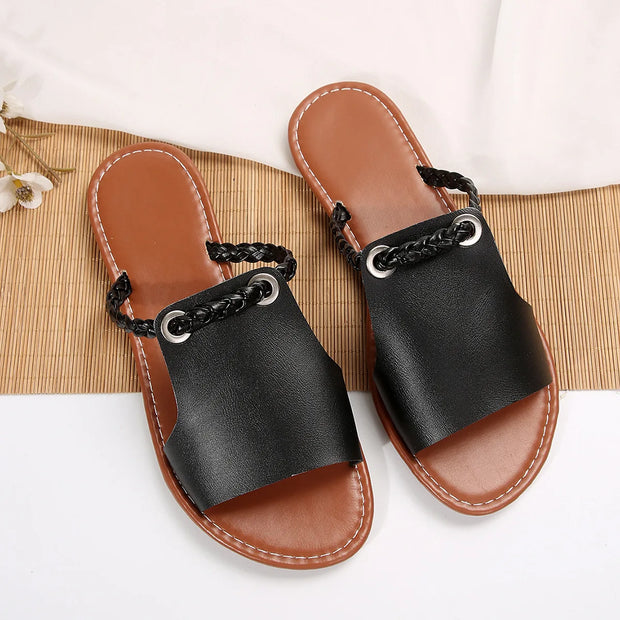 Women's Shoes Square Head Cross Flat Summer Sandals Simple Flip-flops Women Wear Slippers Beach Slippers - Luxe Ladies Moda