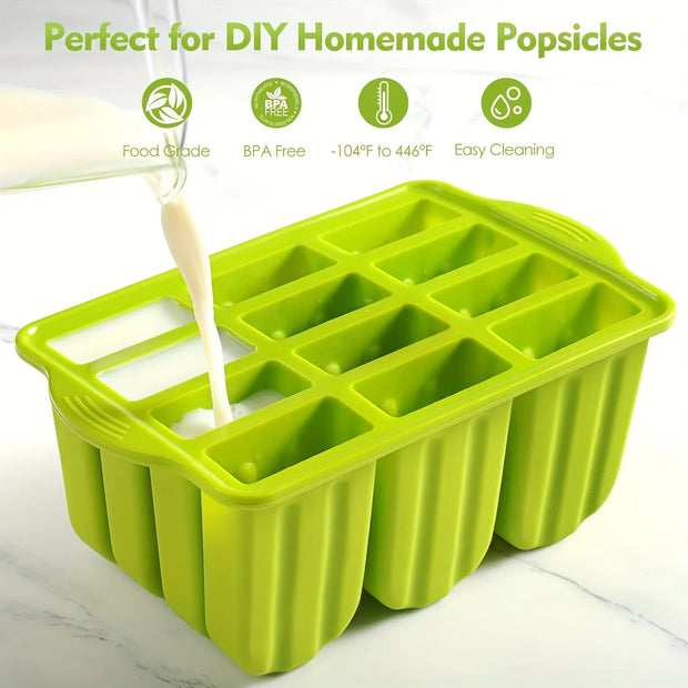 Popsicles Molds, 12 Pieces Silicone Popsicle Molds Easy-Release BPA-free Popsicle Maker Molds Ice Pop Molds Homemade Popsicle - Luxe Ladies Moda