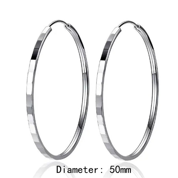 New Fashion18K Gold Plated Hoop Earrings For Women 925 Sterling Silver 2.0mm Fashion Earring 3/4/5/6CM - Luxe Ladies Moda