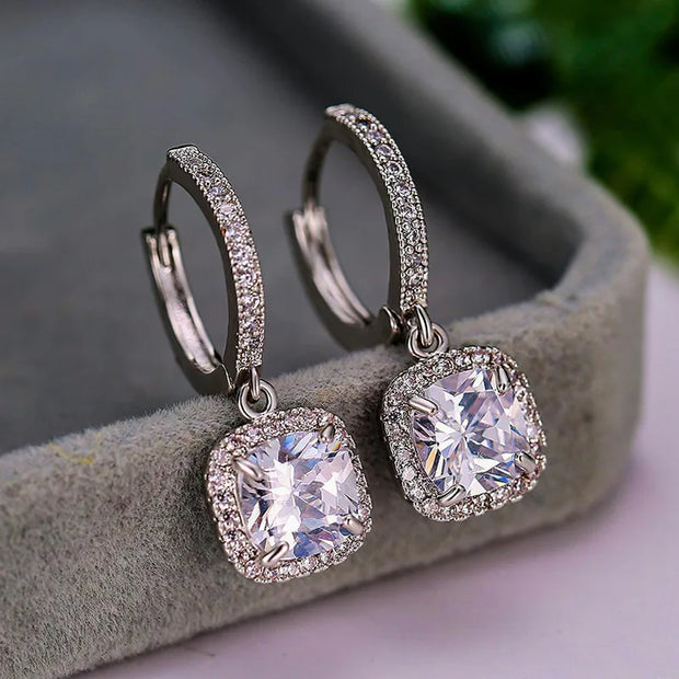 "Bright Square Zircon Women’s Earrings | Light Luxury Commuter Ear Hooks" - Luxe Ladies Moda