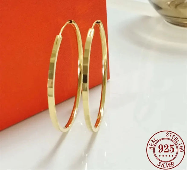 New Fashion18K Gold Plated Hoop Earrings For Women 925 Sterling Silver 2.0mm Fashion Earring 3/4/5/6CM - Luxe Ladies Moda