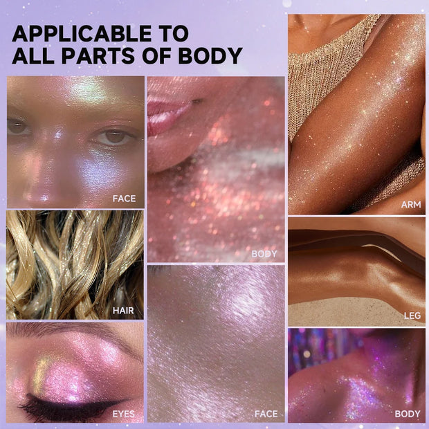 Body highlight spray, quick-drying and non-sticky, liquid glitter highlighter, long-lasting gloss - Luxe Ladies Moda