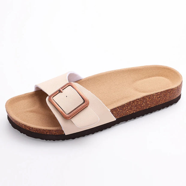 Cork Footbed Flat Slippers Fashion Flip Flops Women Outdoor Beach Shoes With Arch Support Women's Summer Clogs Sandals
