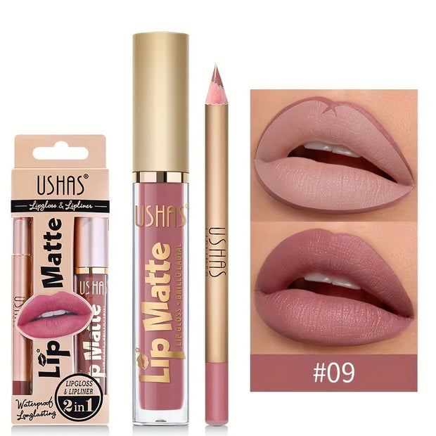 Matte Lipgloss&lip Liner Set 12 Colors Waterproof Luquid Lipstick High Pigmented Long Lasting Waterproof Lips Makeup - Luxe Ladies Moda