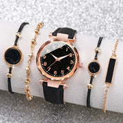 5PCS/Set Women‘s Watches Ladies Fashion Leather Band Analog Quartz WristWatch Bracelets Set - Luxe Ladies Moda